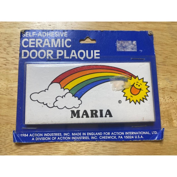 VINTAGE/RETRO MARIA RAINBOW&SUN NEW DEAD STOCK CERAMIC DOOR NAME PLAQUE 1984!! - Picture 1 of 12